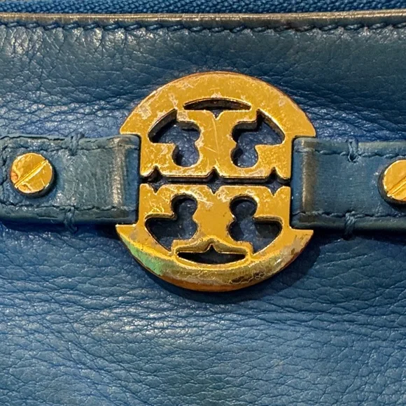 Tory Burch Blue Leather Pouch with Gold Accents - Picture 2 of 10